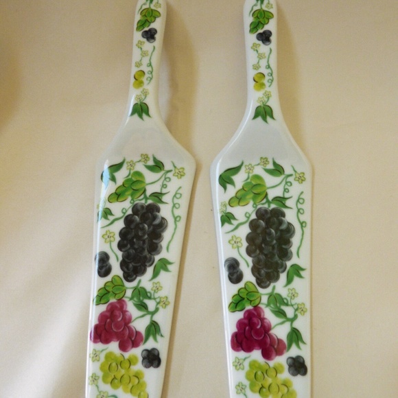 Set of 2 porcelain pie cake server grape pained pattern - Picture 2 of 8